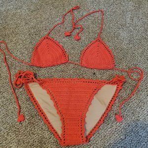 Coral Fully-lined Crochet Bikini